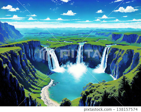 The Circular Waterfall in the Sky: A Panorama of a Azure, Hidden Paradise The Circular Waterfall in the Sky: A Panorama of a Azure, Hidden Paradise 138157574