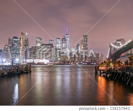New York buildings cityscape with Brooklyn bridge 138157943