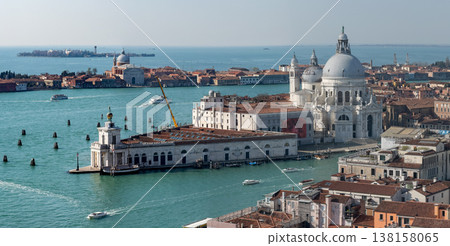 Sunlit panoramic view of Venice Grand Canal and basilica Sunlit panoramic view of Venice Grand Canal and basilica 138158065