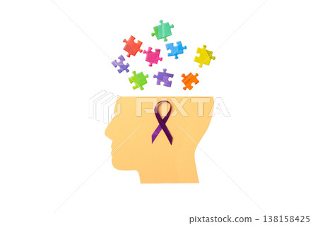 Colorful pieces hover over a head outline, isolated on white, PNG Colorful pieces hover over a head outline, isolated on white, PNG 138158425