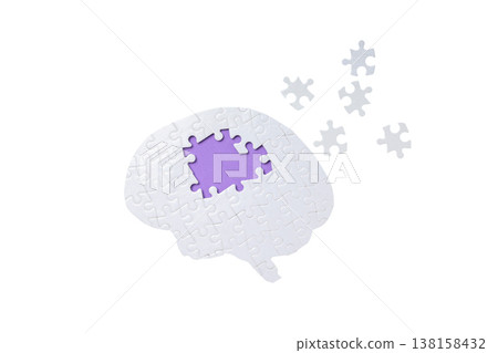 Puzzle pieces form a brain shape gap, isolated on white, PNG 138158432