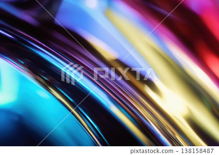 Abstract colorful background with glossy reflections and neon gradients, ideal for modern design, digital art, and vibrant technology visuals 138158487