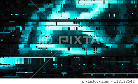Abstract digital glitch art background with distortion effect, bright dynamic strokes, blue color lines for design concepts, wallpapers, presentations, posters, prints and web. Vector illustration. 138158548