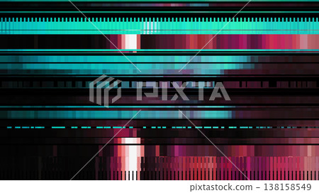 Abstract digital glitch background with distortion effect, bright dynamic strokes, blue and red color lines for design concepts, wallpapers, presentations, posters, prints and web. Vector illustration 138158549
