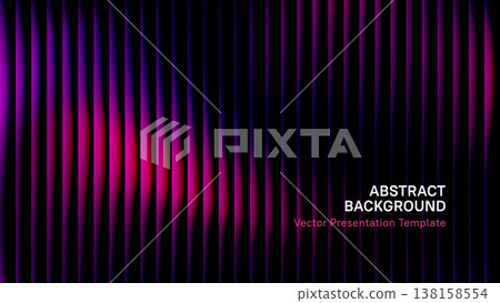 Abstract glowing vertical lines background. Futuristic dark purple neon gradient with vibrant shades. Technology presentation template with glass texture for design concepts, wallpapers and prints Abstract glowing vertical lines background. Futuristic dark purple neon gradient with vibrant shades. Technology presentation template with glass texture for design concepts, wallpapers and prints 138158554