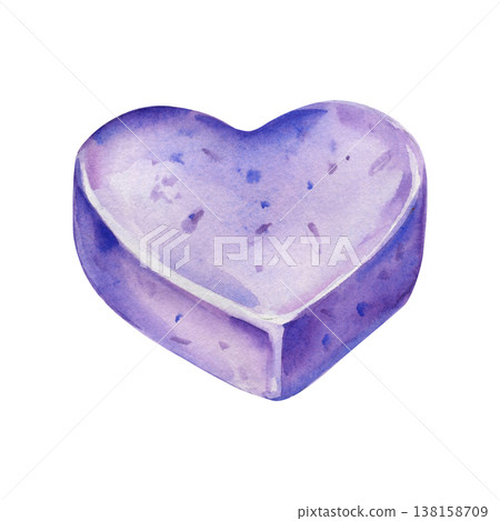 Heart shaped lavender soap watercolor clipart isolated on light background with purple spa cosmetic design Heart shaped lavender soap watercolor clipart isolated on light background with purple spa cosmetic design 138158709