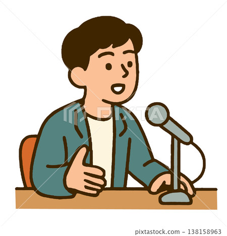 Man microphone speaking table jacket communication illustration confident 138158963