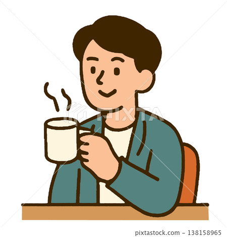 Man coffee cup sitting table casual relaxing hot drink illustration smile 138158965