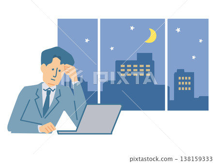 加班的商人的插圖 加班的商人的插圖 138159333
