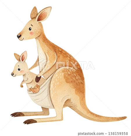 Mother and child animals Watercolor White Background 138159358