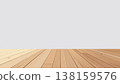 Simple wooden plank floor foreground with blank wall subtle light and shadow calm minimal scene suitable for product 138159576