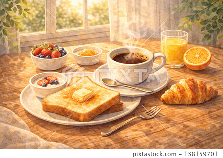 咖啡系列：清爽的早餐和咖啡套餐 138159701