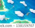 Aerial ship flying through tropical islands 138159707