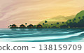 a tropic sunset over water bungalows silhouettes 138159709