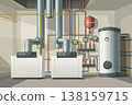 a modern boiler room heating system interior 138159715