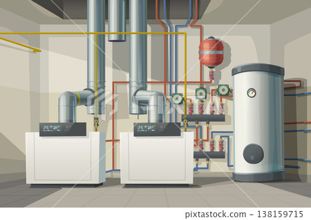 a modern boiler room heating system interior a modern boiler room heating system interior 138159715