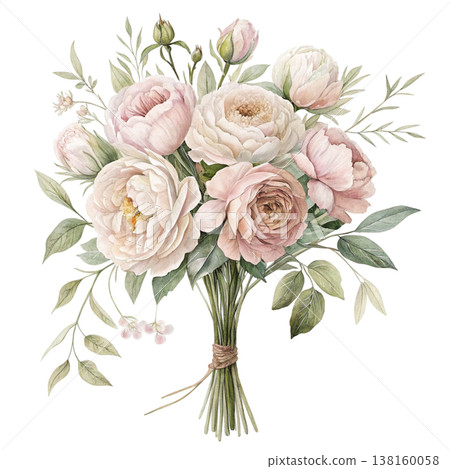 Watercolor floral bouquet in pink and cream tones Background 138160058