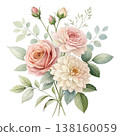 Watercolor floral bouquet in pink and cream tones Background 138160059