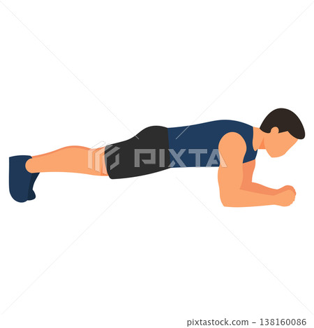 男性棒式核心訓練動作 腹部穩定與體幹訓練健身插畫 138160086