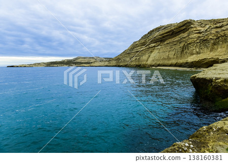 Coastal landscape with cliffs in Peninsula Valdes, World Heritage Site, Patagonia Argentina 138160381