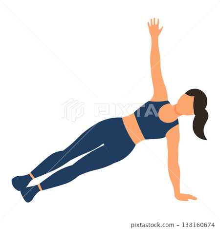 Illustration of a woman performing a one-handed push-up, a cool-down exercise that incorporates core stability training. Illustration of a woman performing a one-handed push-up, a cool-down exercise that incorporates core stability training. 138160674