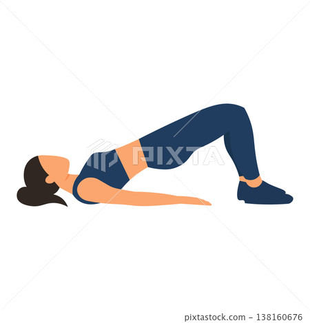 Female back bridge exercise: gentle stretching and core training fitness illustration 138160676