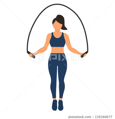 女性跳繩燃脂運動動作 燃燒熱量與心肺訓練健身插畫 138160677
