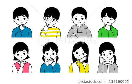 Elementary school student upper body icon illustration set (negative) Elementary school student upper body icon illustration set (negative) 138160695