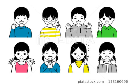Elementary school student upper body icon illustration set (positive) Elementary school student upper body icon illustration set (positive) 138160696