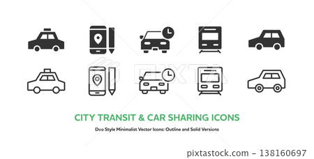 一套用於城市交通的圖標集,包括出租車、火車、共享汽車以及地圖應用程式。包含線條圖和彩色向量圖。 一套用於城市交通的圖標集,包括出租車、火車、共享汽車以及地圖應用程式。包含線條圖和彩色向量圖。 138160697