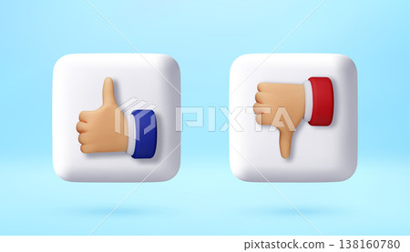 3D illustration of thumb up and thumb down buttons 138160780