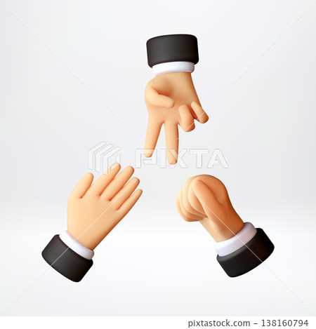 3D Human hand gestures of rock paper scissors game 138160794
