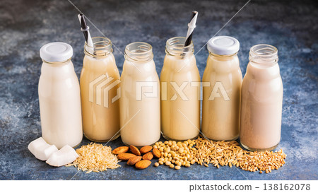A bottles of alternative milk and ingredient A bottles of alternative milk and ingredient 138162078