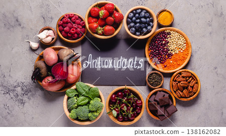Healthy foods high in antioxidants. 138162082