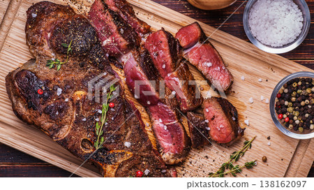 Beef steak on a wooden background Beef steak on a wooden background 138162097