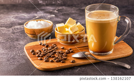 Bulletproof coffee, blended with organic butter and MCT coconut oil Bulletproof coffee, blended with organic butter and MCT coconut oil 138162107