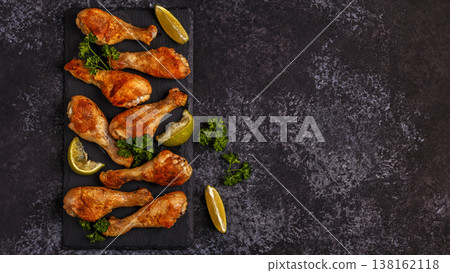 Fried chicken legs, top view. 138162118
