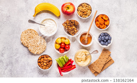 Healthy snack concept, top view. Healthy snack concept, top view. 138162164