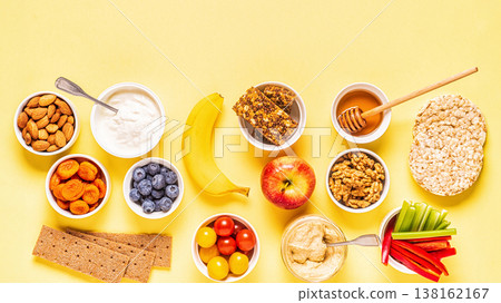 Healthy snack concept, top view. Healthy snack concept, top view. 138162167
