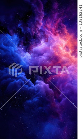 Abstract purple and blue nebula cloud background with stars for cosmic wallpaper and space themed poster design Abstract purple and blue nebula cloud background with stars for cosmic wallpaper and space themed poster design 138162241
