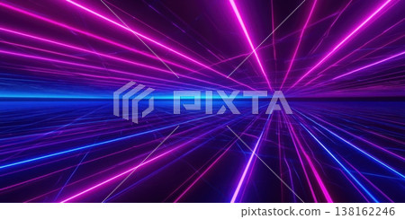 Neon pink and blue laser grid perspective background with glowing lines for cyberpunk banner and synthwave wallpaper design Neon pink and blue laser grid perspective background with glowing lines for cyberpunk banner and synthwave wallpaper design 138162246