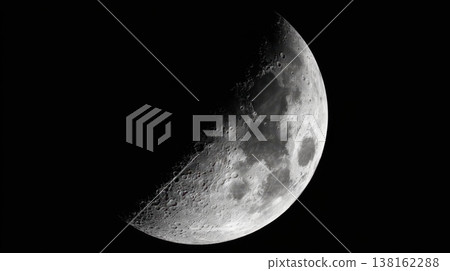 Detailed crescent moon surface closeup showing craters and texture for astronomy background and space science poster design Moon Day Detailed crescent moon surface closeup showing craters and texture for astronomy background and space science poster design Moon Day 138162288