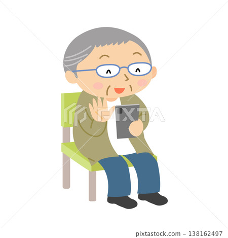 Senior man sitting and looking at his smartphone - everyday life illustration 138162497