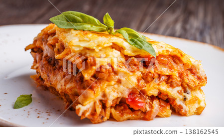 Traditional lasagna made with minced beef bolognese sauce Traditional lasagna made with minced beef bolognese sauce 138162545