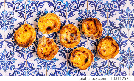 Egg tart, traditional Portuguese dessert, pastel de nata. 138162573