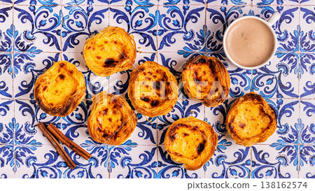 Egg tart, traditional Portuguese dessert, pastel de nata. 138162574
