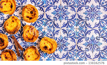 Egg tart, traditional Portuguese dessert, pastel de nata. 138162576