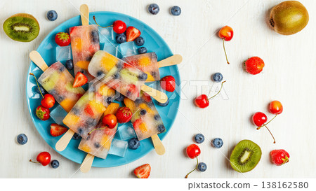 Homemade popsicles with berries and fruits. 138162580