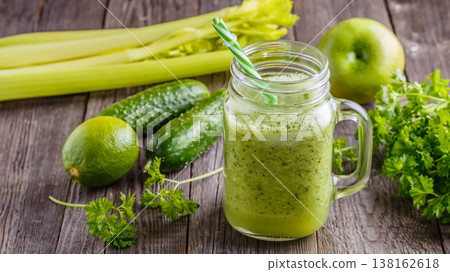 Blended smoothie with ingredients. Blended smoothie with ingredients. 138162618