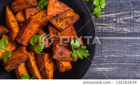 Homemade Cooked Sweet Potato with spices and herbs. Homemade Cooked Sweet Potato with spices and herbs. 138162634